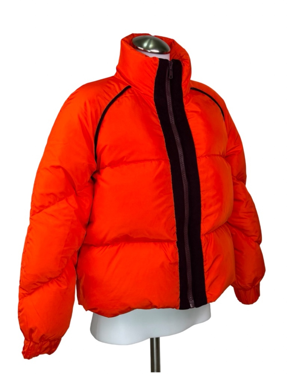$450 GANNI Fountain Puffer Jacket Orange Red Velvet Trim Size S NWOT - Picture 3 of 11